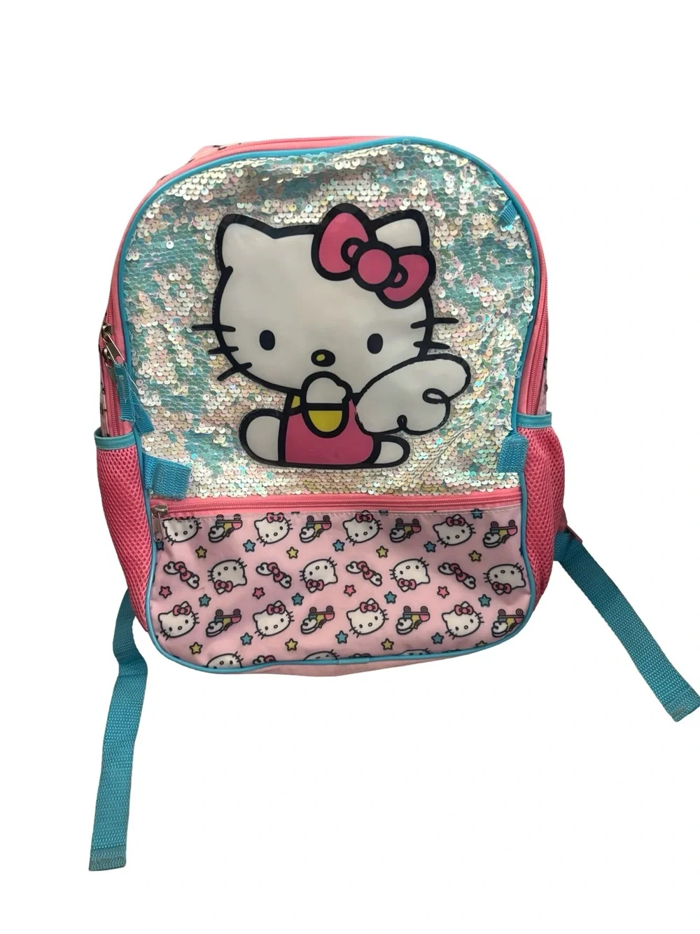 Hello Kitty Pink & Aqua Sequin Backpack with Character Print